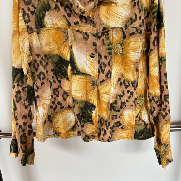 Chico's Linen Yellow Animal Print Floral Lightweight Jacket Maximalist XL - Picture 7 of 8